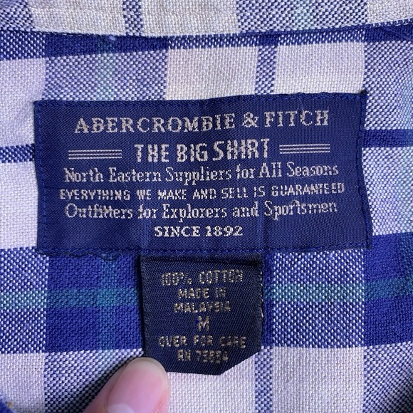 90s Abercrombie Fitch BIG Shirt M Mens L/S Button Down Blue Plaid Grunge VGUC - Picture 5 of 9